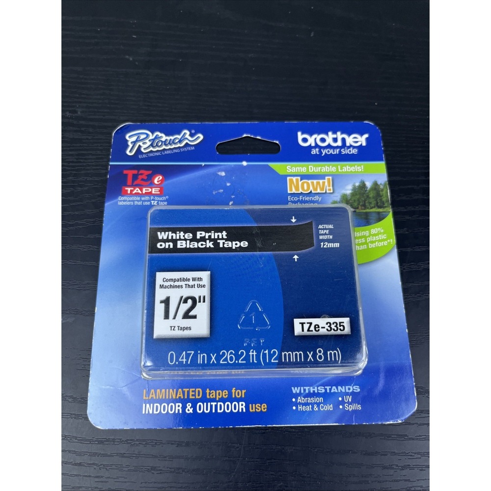 Genuine Brother TZe-335 P-Touch Label Tape 1/2" White on Black 12mm NEW